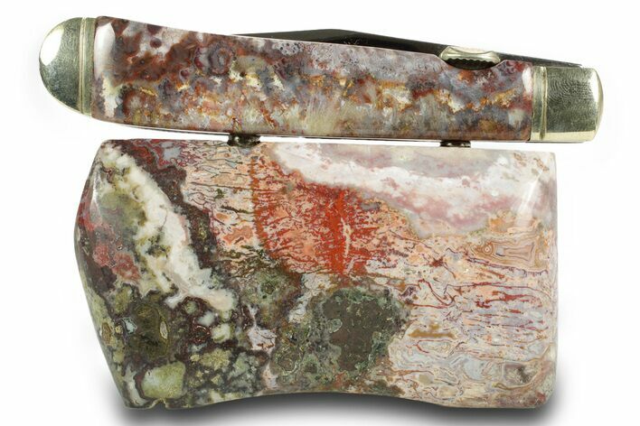 Pocket Knife with Lace Agate Inlays & Matching Base #370739
